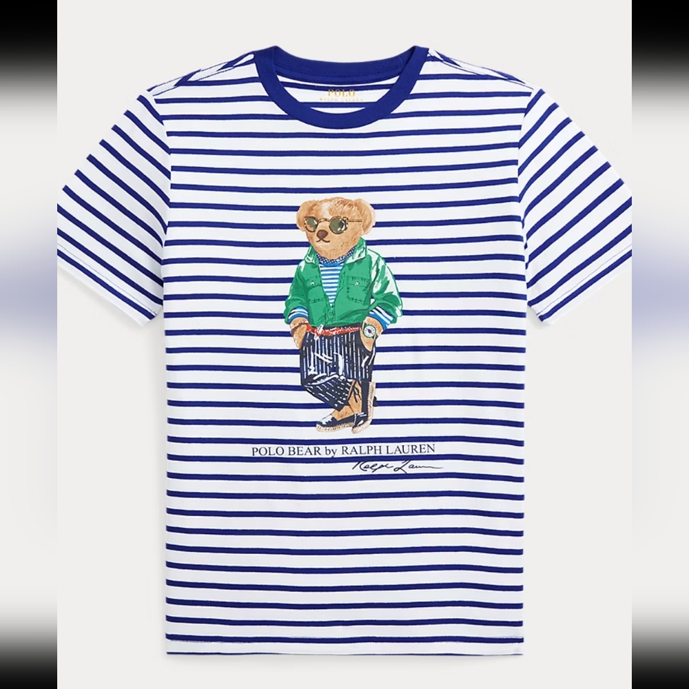 Polo Ralph Lauren Cool Bear Blue White Striped T Shirt Size 4T
